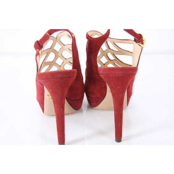 Prada Caged Red Suede Strappy Platform Open Toe Sandals - Picture 10 of 11